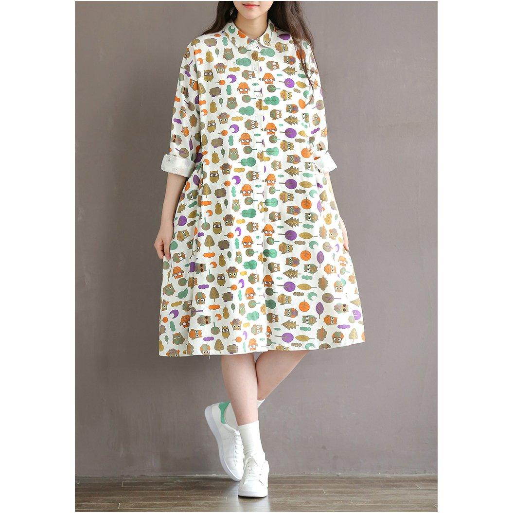 Retro Print Linen Dress Large Pocket Floral Sundress Cotton Traveling Dresses
