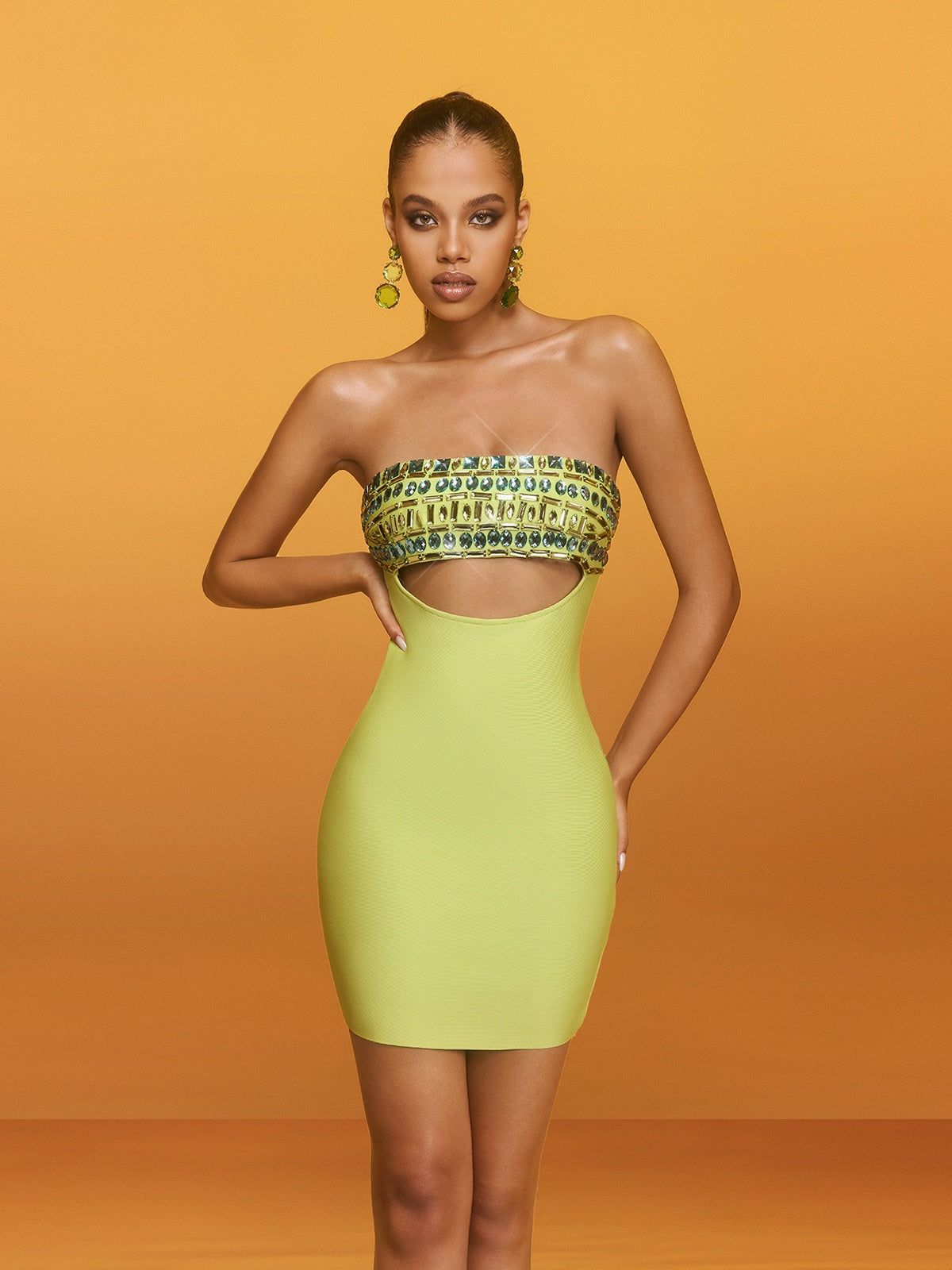 Strapless Crystal Cutout Bandage Mini Dress