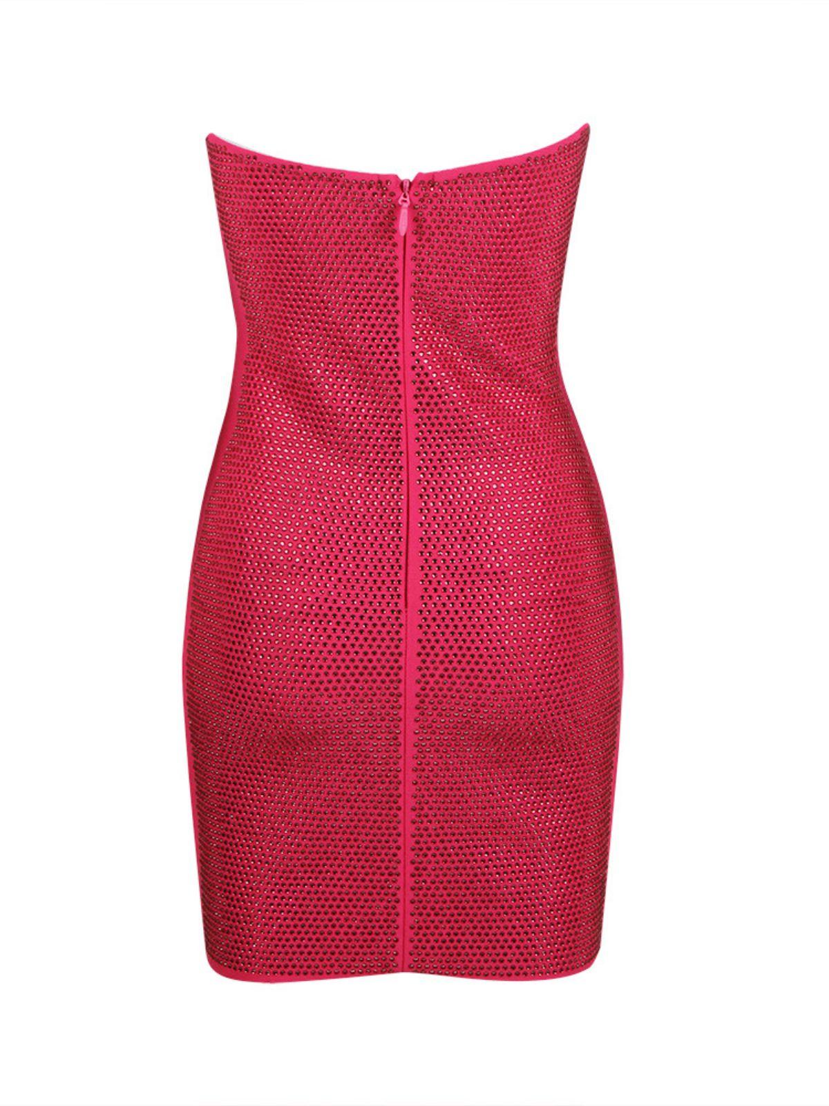 Strapless Rhinestone Embellished Tube Bodycon Mini Dress