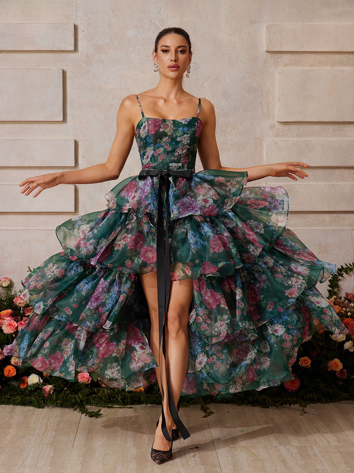 Spaghetti Floral Printed Skirt Set