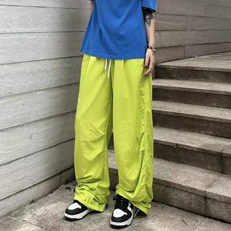 Parachute High Waist Drawstring Wide Leg Pant Green / S pant-250223
