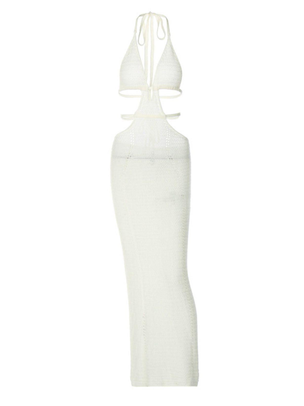 Halterneck Knit Maxi Dress In White