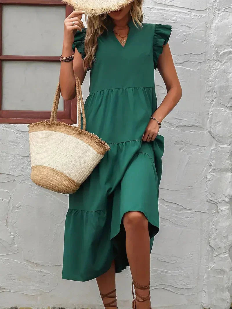 Silvia Womens Ruffle Dress Vintage Inspired Dress with Premium Casual Styling