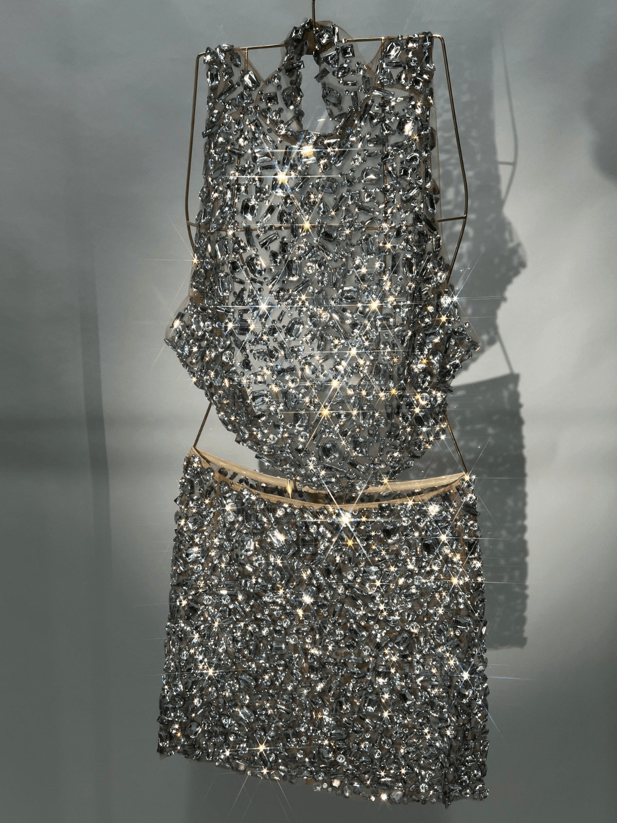 Rhinestone Embellished Mesh Skirt Set