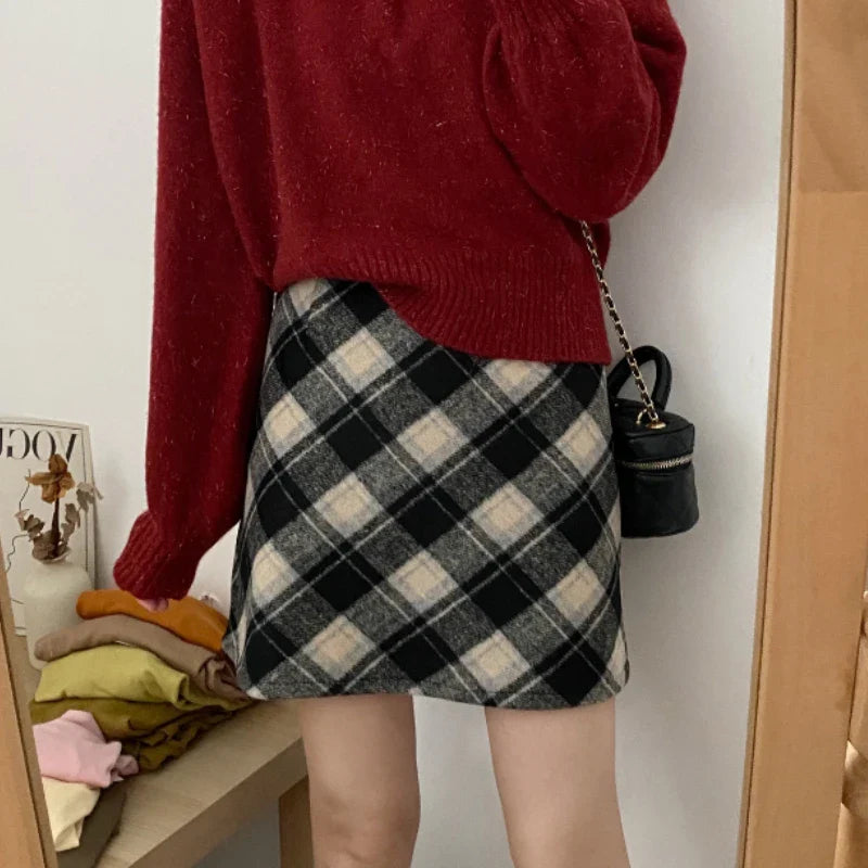 Mini Plaid Aline Red Style Allmatch Woolen Daily Skirt