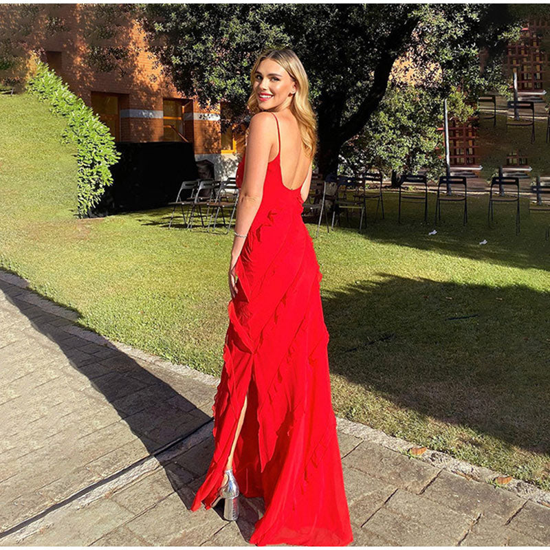 Elegant Deep V Neck Maxi Dress