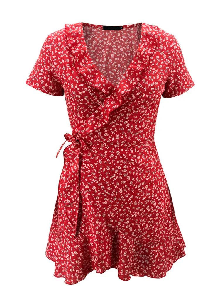 Julia Statement Floral Mini Dress with V Neck and a Line Design Boutique Collection