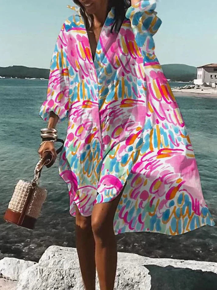 Tamar Aesthetic Wide, Colorful Dress with Summery Patterns Evening Wear Edit