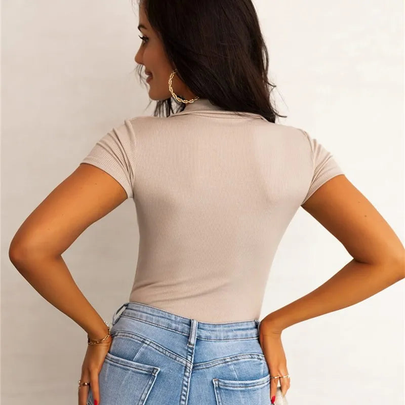 VNeck Polo Neck Slim Fit Crop Top
