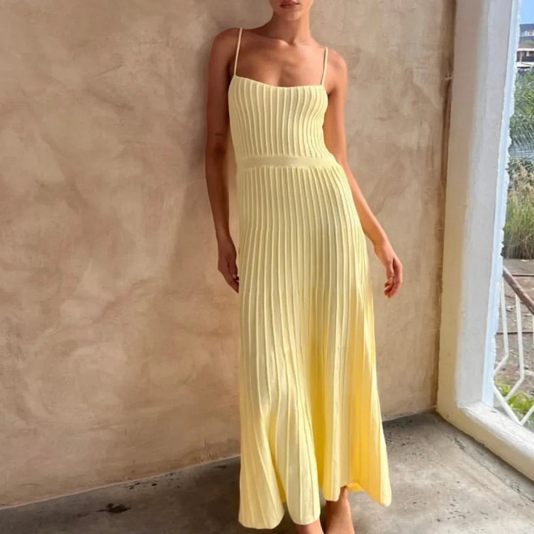 Pleated High Waist Midi Dress