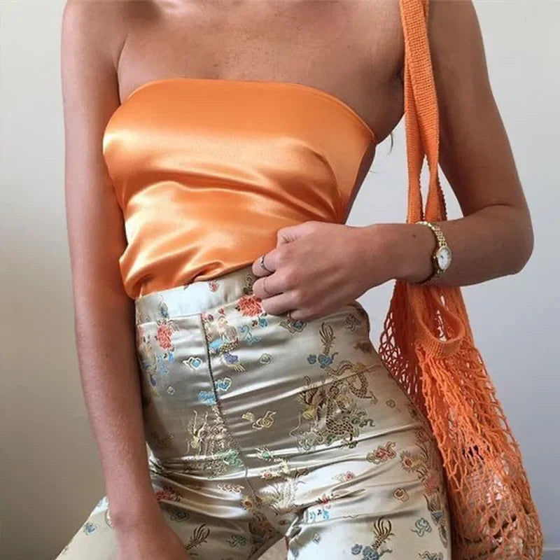 Satin Bandage Backless Tube Strapless