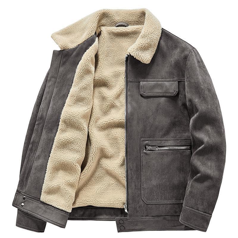 Sherpa Collar Zip Front Suede Shearling Jacket 5