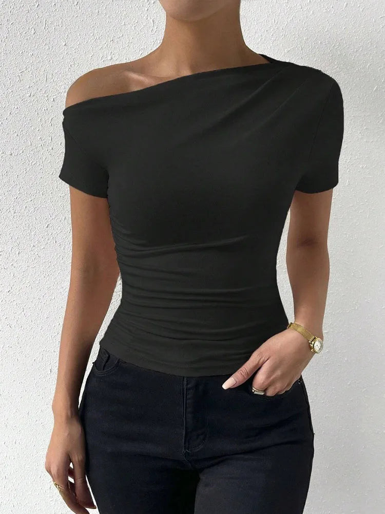 OneShoulder Ruched Slim Fit Crop Top