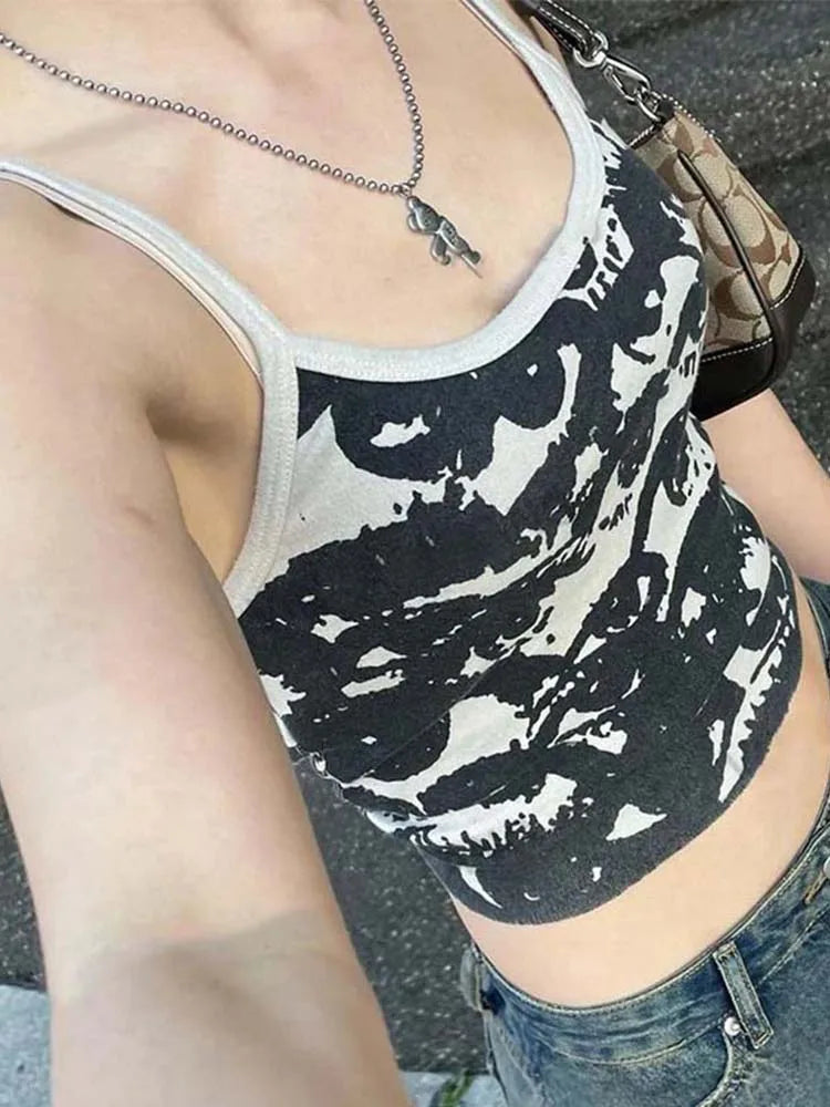 Gothic Portrait Print Y2K Crop Cami Top Aesthetic Tee