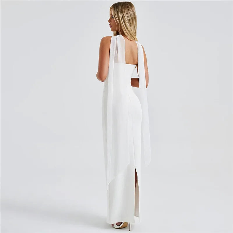 Mesh Sleeve Off - shoulder Long Dress