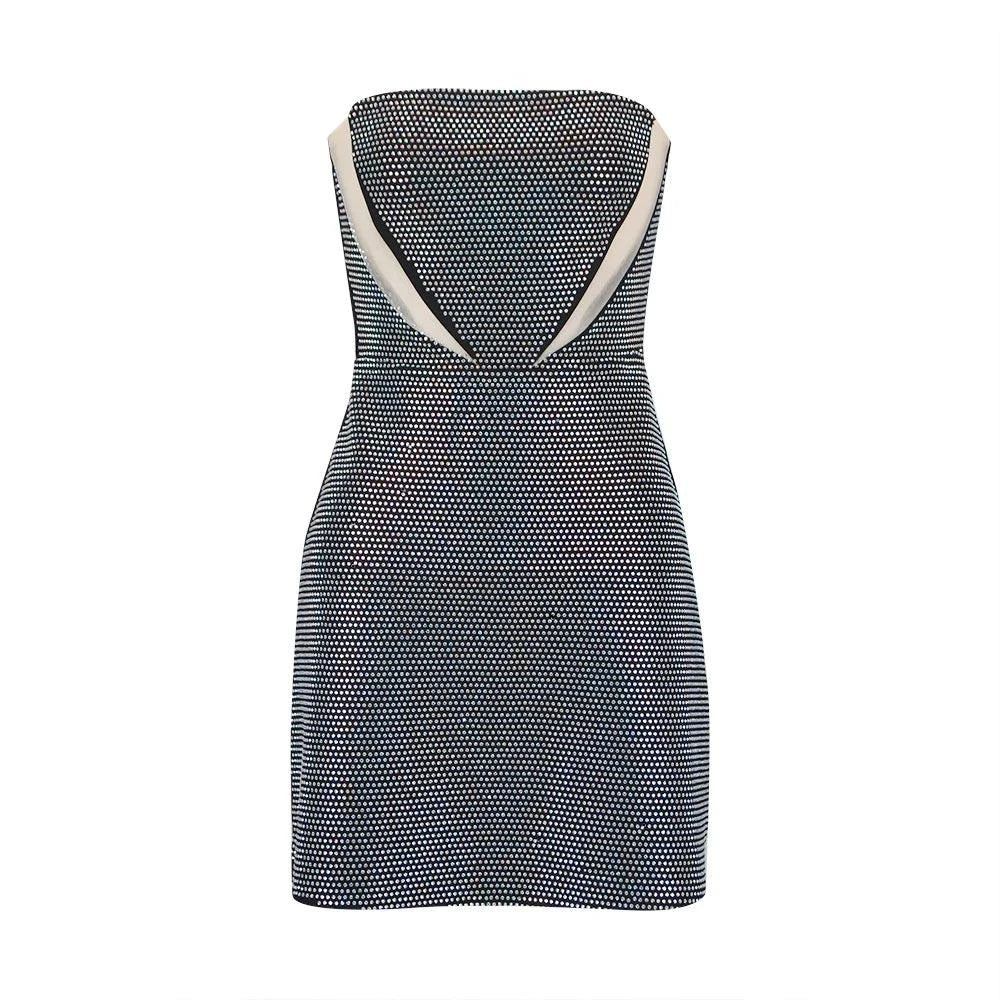 Black Strapless Rhinestone Mesh Cutout Bodycon Mini Dress 13