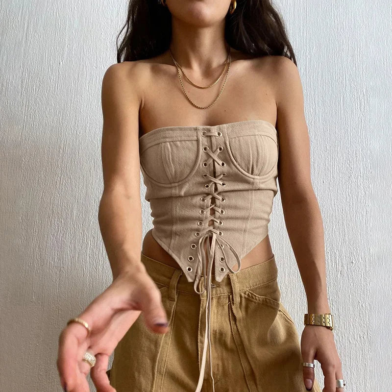 Bandage Corset Tieup Triangle Strapless
