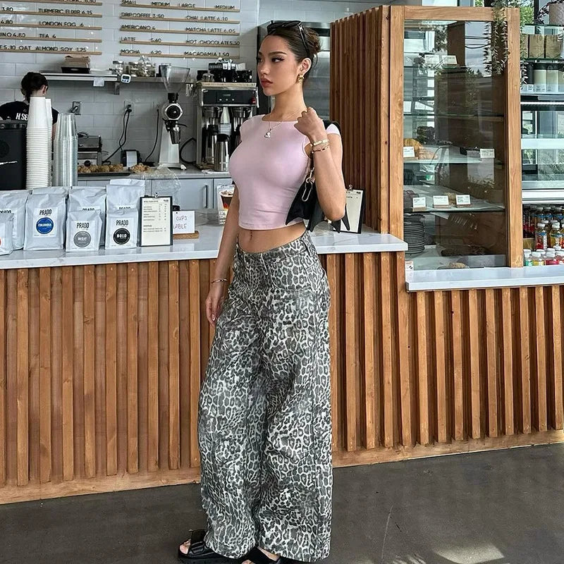 Leopard Print Stylish Straight Trousers