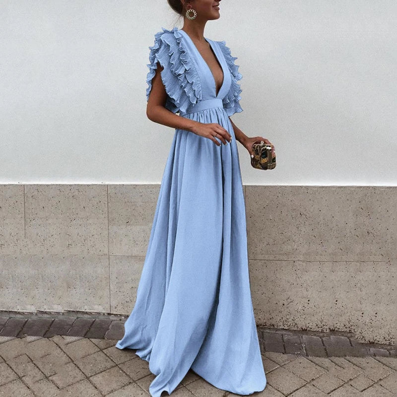 Simona Premium Dress with Ruffled Sleeves Chic Silhouette Collection