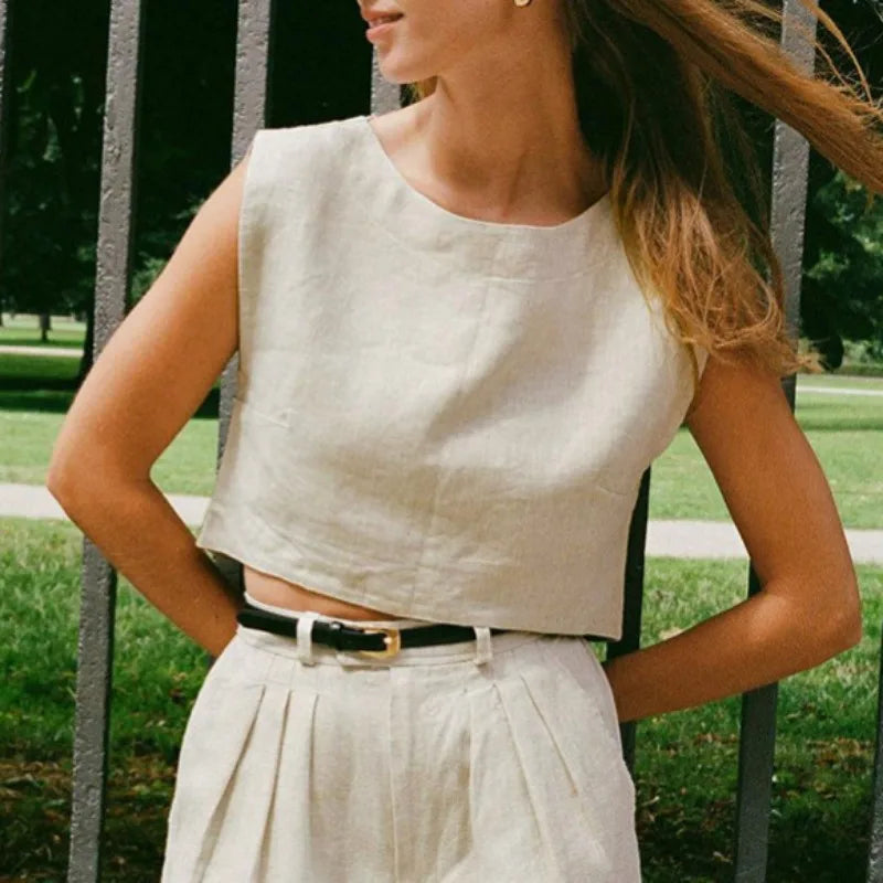 Linen Minimalist Loose Crop Top