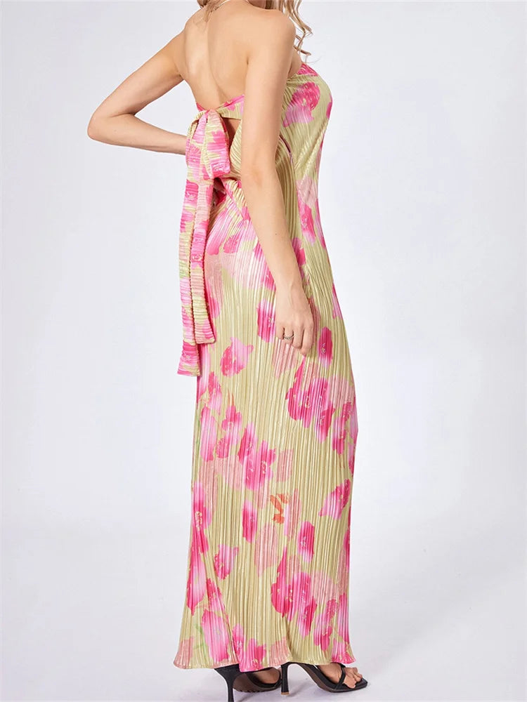 Strapless Tieup Off Shoulder Floral Dress