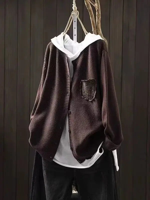 V-Neck Knit Button Front Patch Pocket Long Sleeve Cardigan 3