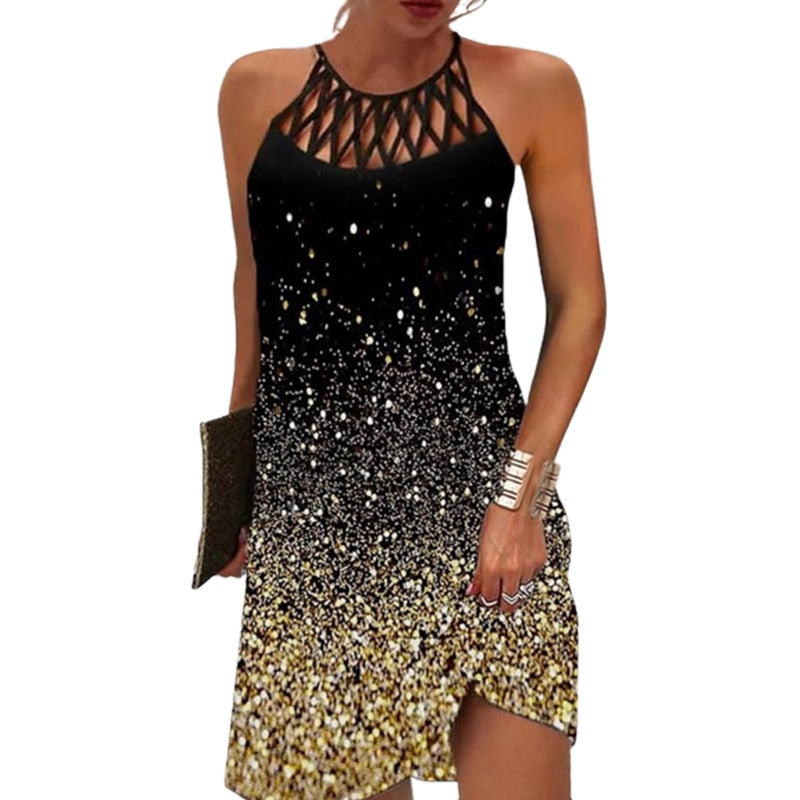 Amparo Chic Printed Dress with Halters Statement Occasion Edit