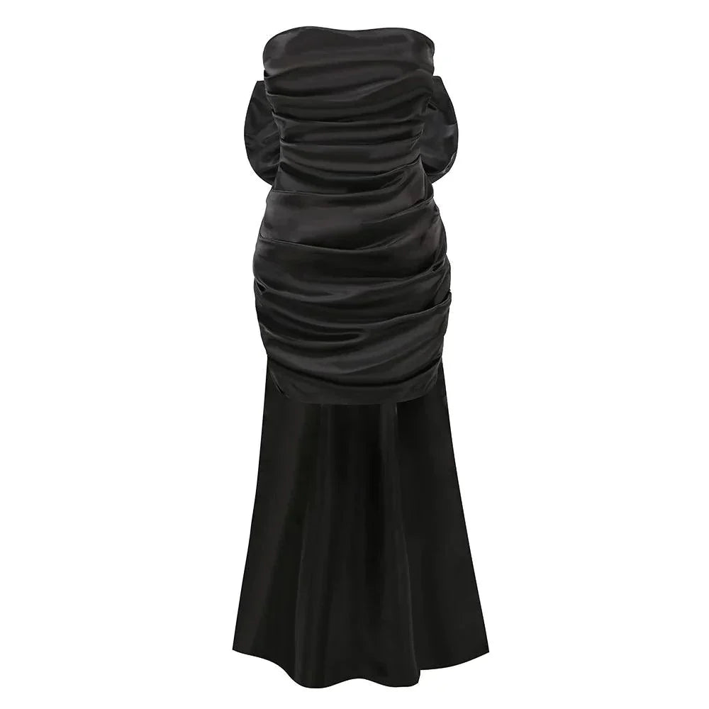 Strapless Ruched Oversized Bow Satin Bodycon Mini Dress 13