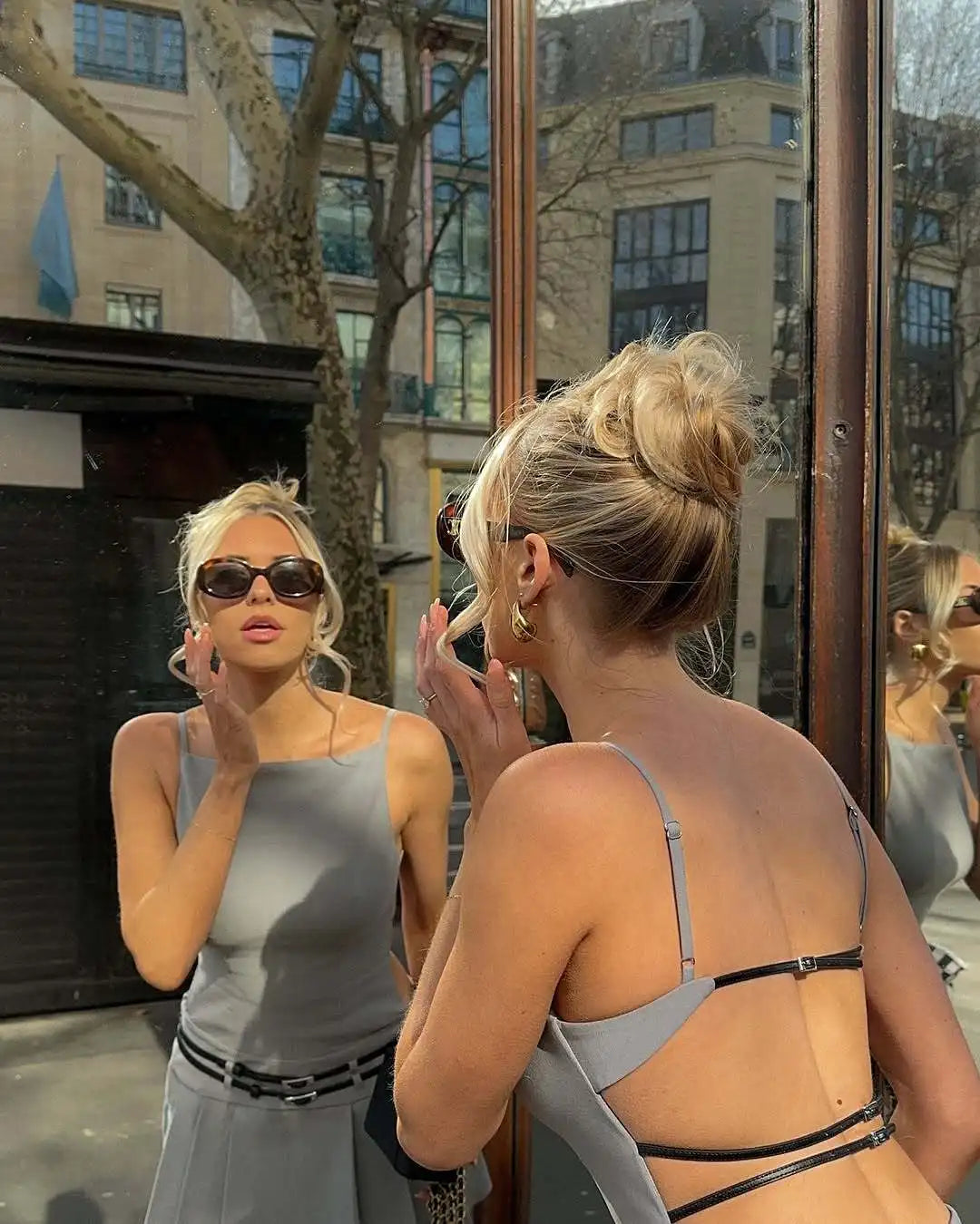 High Street Backless Bandage Pleated Dress Women Sexy Slit Sleeveless Bodycon Mini Dress 2025 Summer Party Dress Streetwear