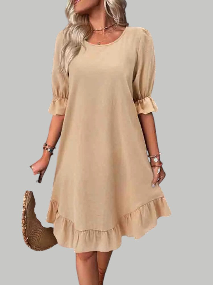 Round Neck Ruffle Sleeve Ruffle Hem A-Line Mini Dress