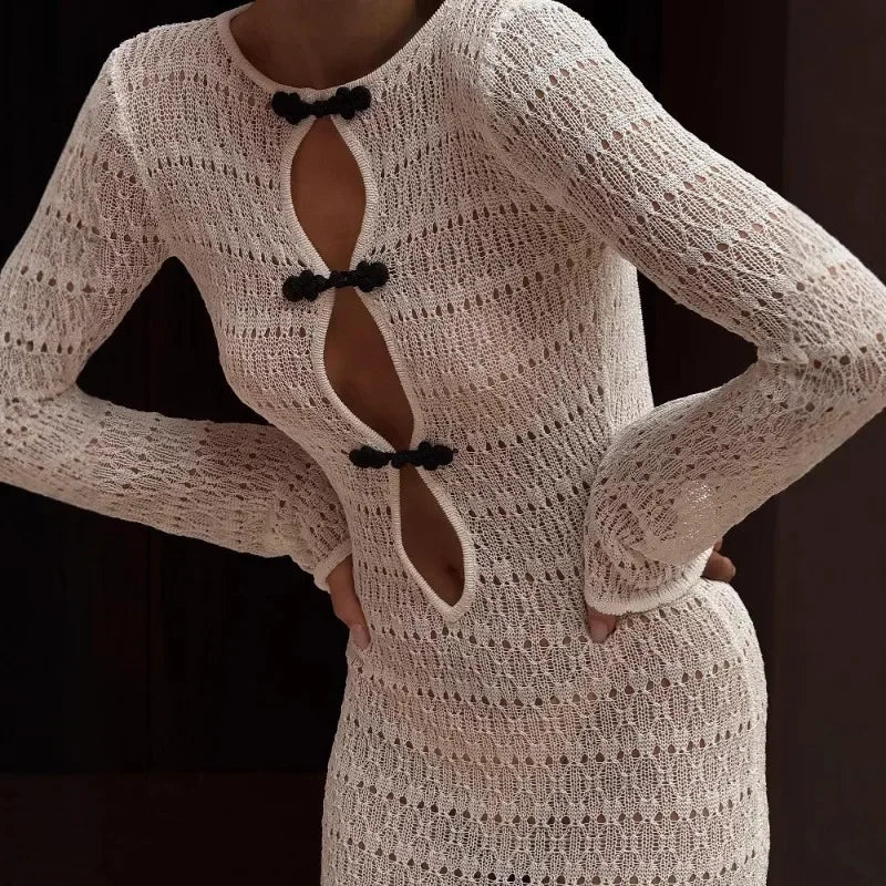 Sheer Slit Resort High Waist Lace Dress