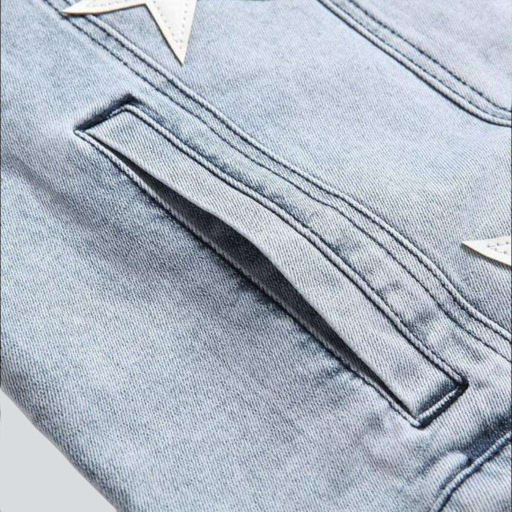 Light Blue Collared Button Front Star Patch Denim Jacket 5