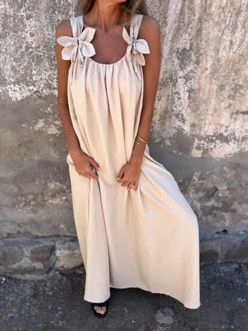 Loose Sleeveless Solid Maxi Floral Dress