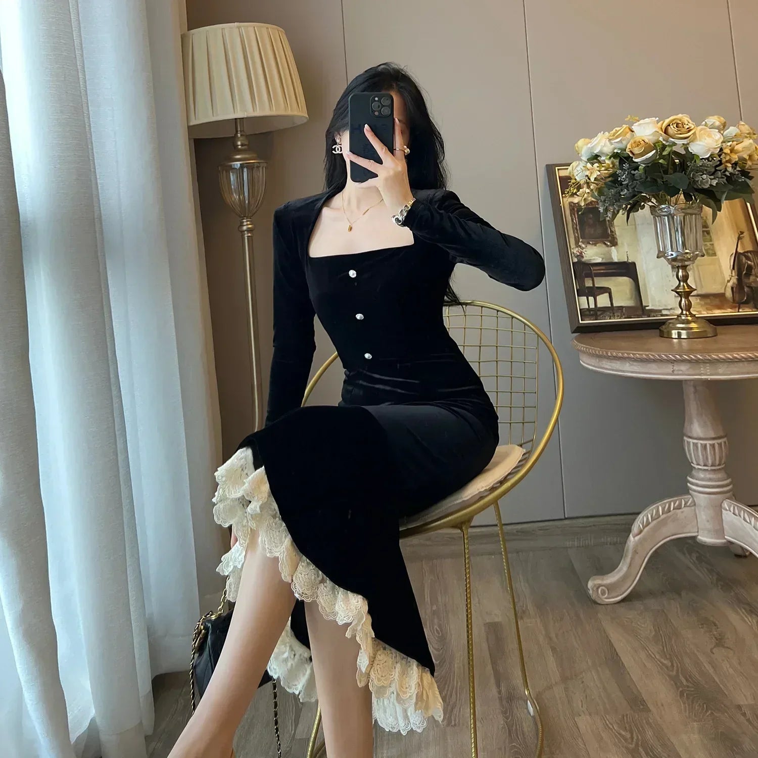 Elegant Susana Elegant Black Velvet Dress for Modern Fashion Wear
