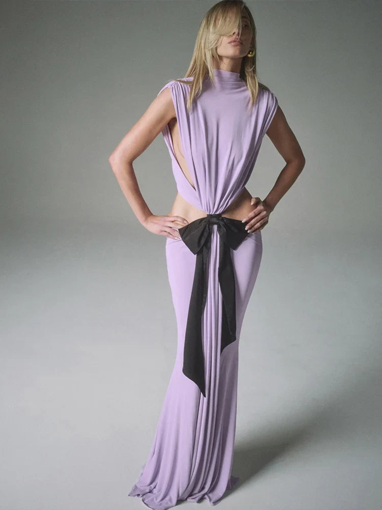 Tassel Pleated Waistless Maxi Dress
