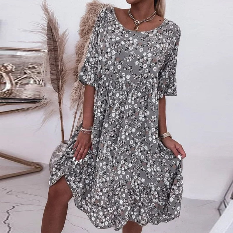 Hipolita Floral O-neck Dress for Women Date Night Outfit