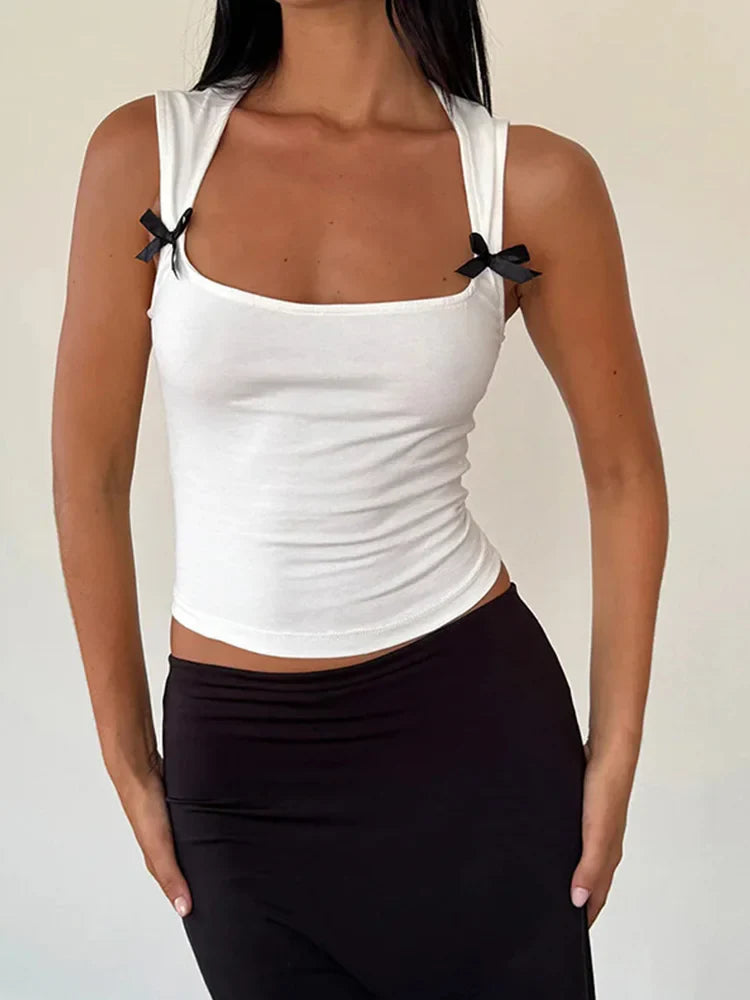 Y2K Bow TieUp Tank Top Crop Top