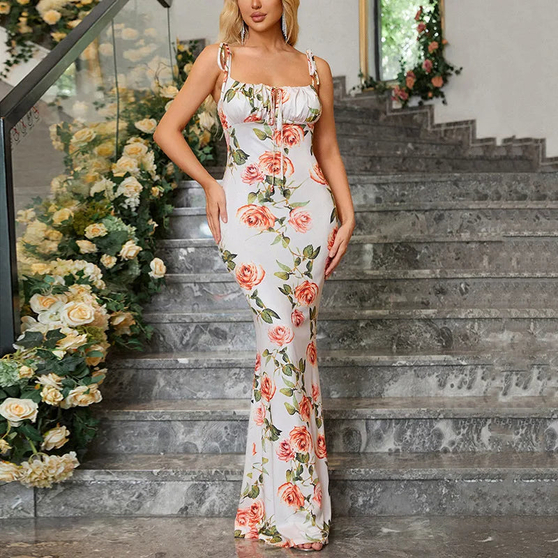 V Neck Vintage Holiday Floral Dress