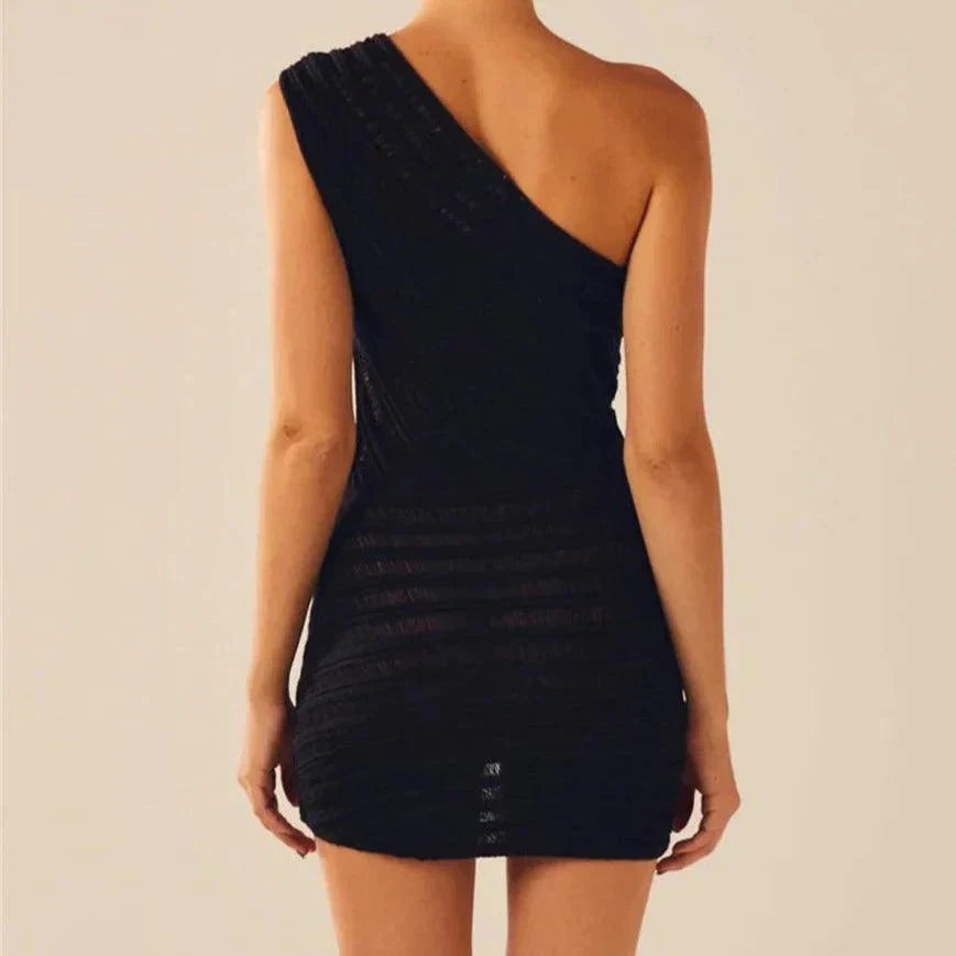 One Shoulder Textured Knit Cutout Bodycon Mini Dress 8