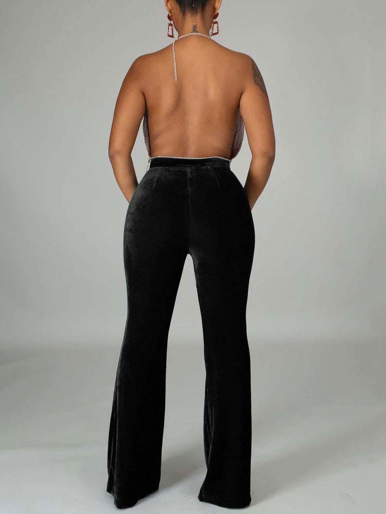 Velvet Velour Flared Bell Bottoms High Waist Pants