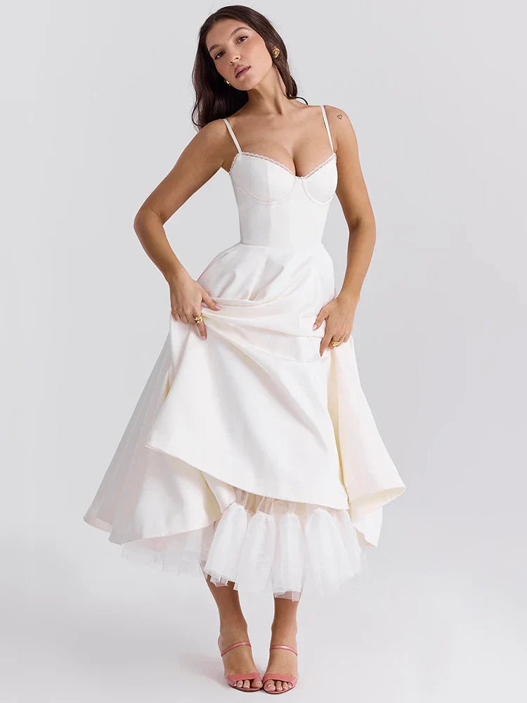 A-line Backless Spaghetti Strap Midi Dress