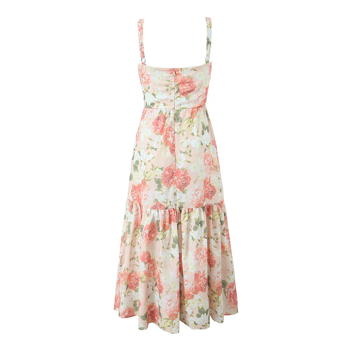 Floral Bra with Wire Corset Ruffles Midi Dress