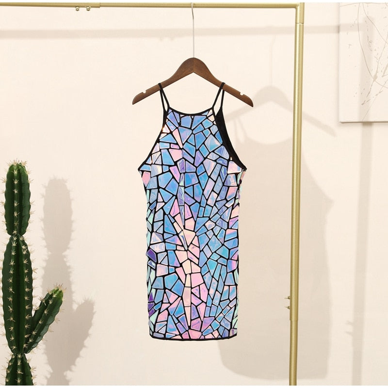 Halter Neck Mirror Sequin Embellished Bodycon Mini Dress