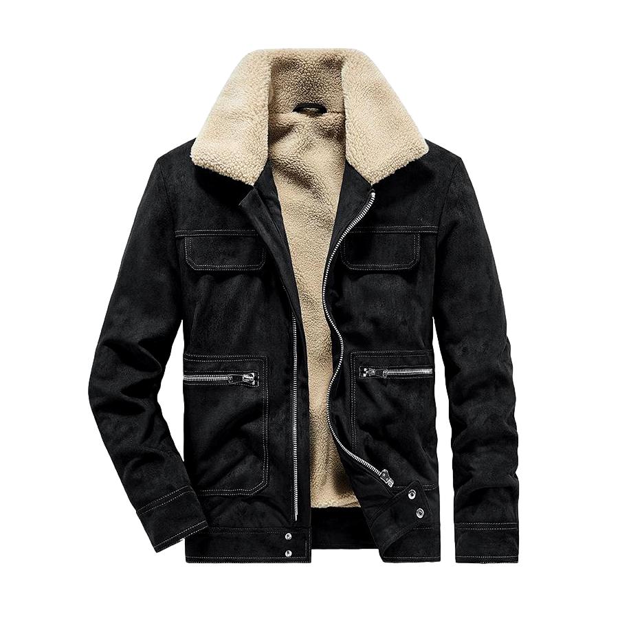Sherpa Collar Zip Front Suede Shearling Jacket 3