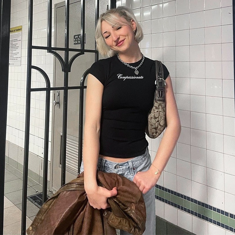 Compassionate Short-Sleeve Stylish Black Tee