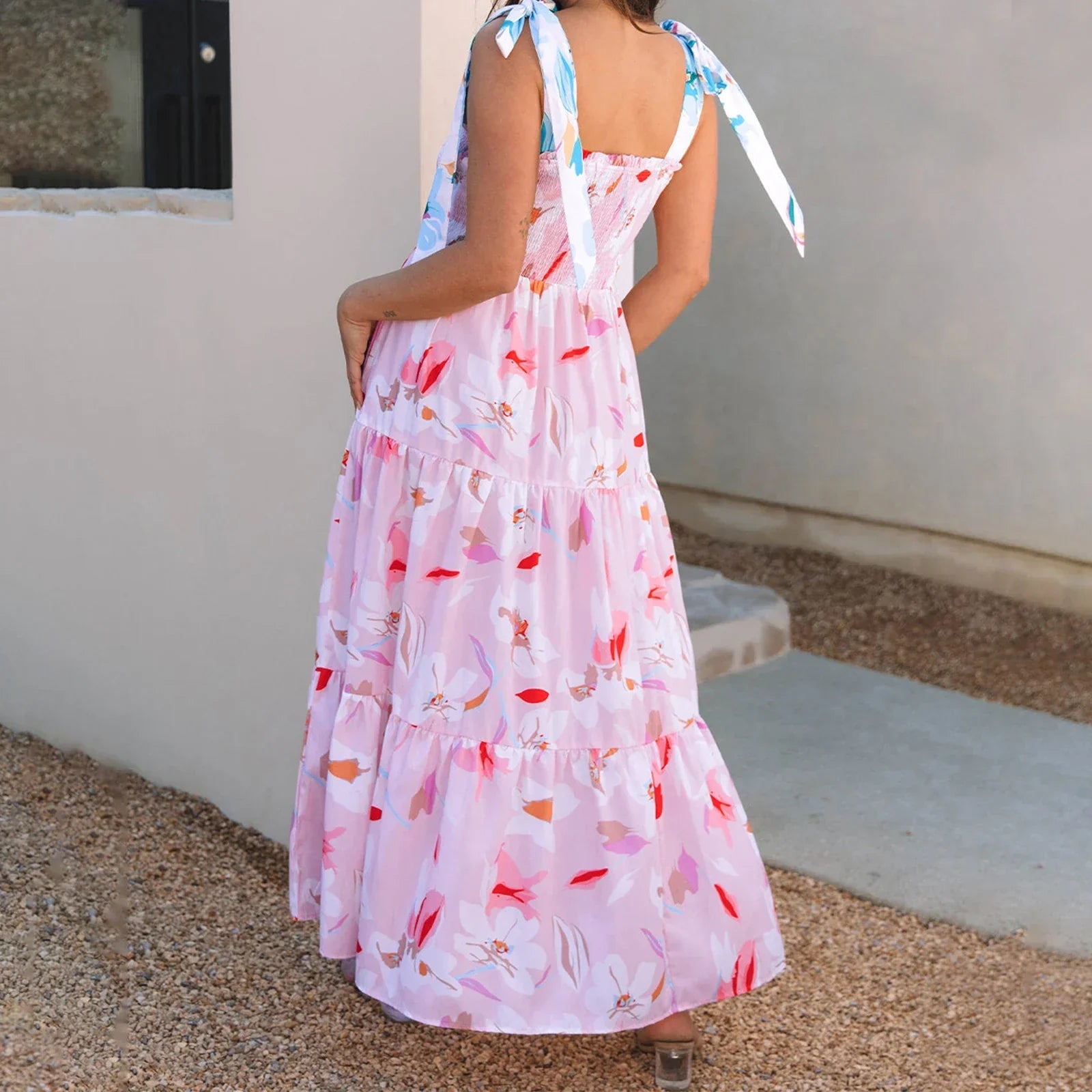 Floral Ruffle Smocked Flowy Midi Dress