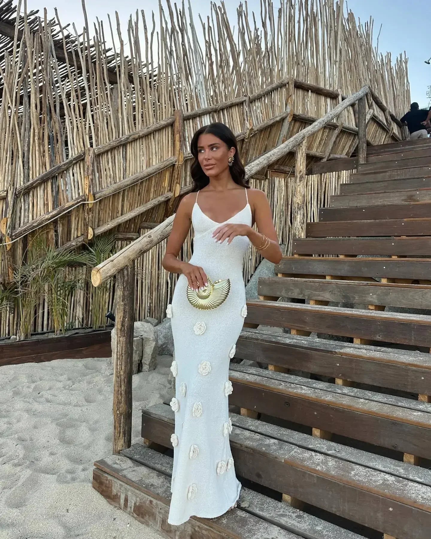 Knit Embroidered Sleeveless Maxi Dress