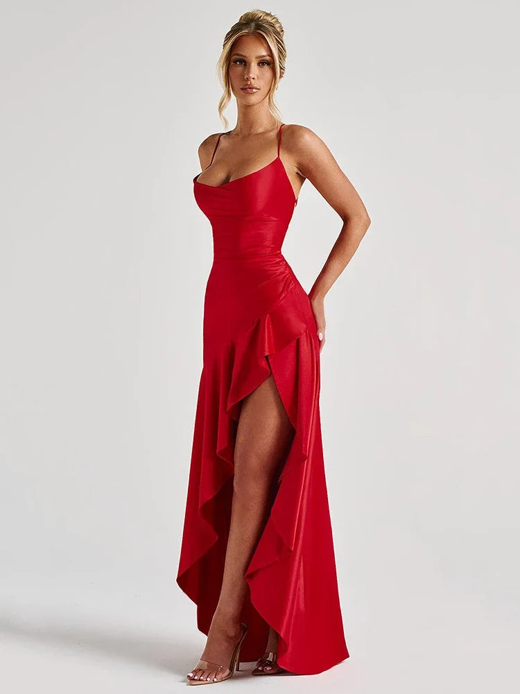 Satin Split Spaghetti Maxi Dress