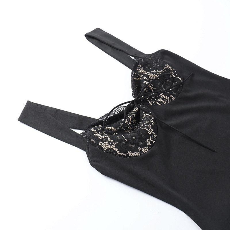 Sweetheart Neck Lace Trim Bow Satin A-Line Mini Dress