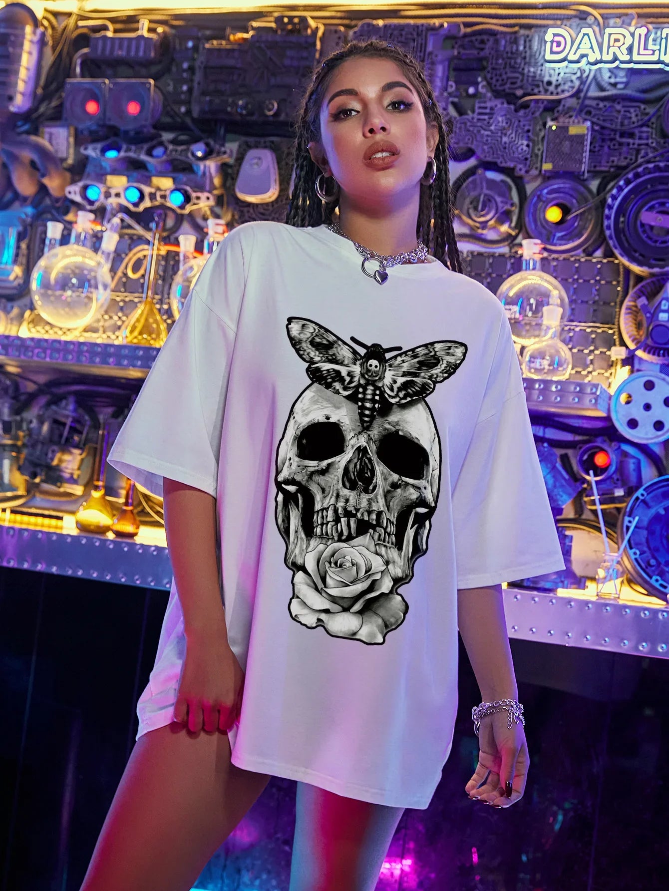 Skull Butterfly Cotton Tshirt